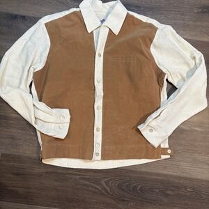 Vintage 50s 60s  Men's  Button Down Shirt By Golden Brent Faux Suede Large